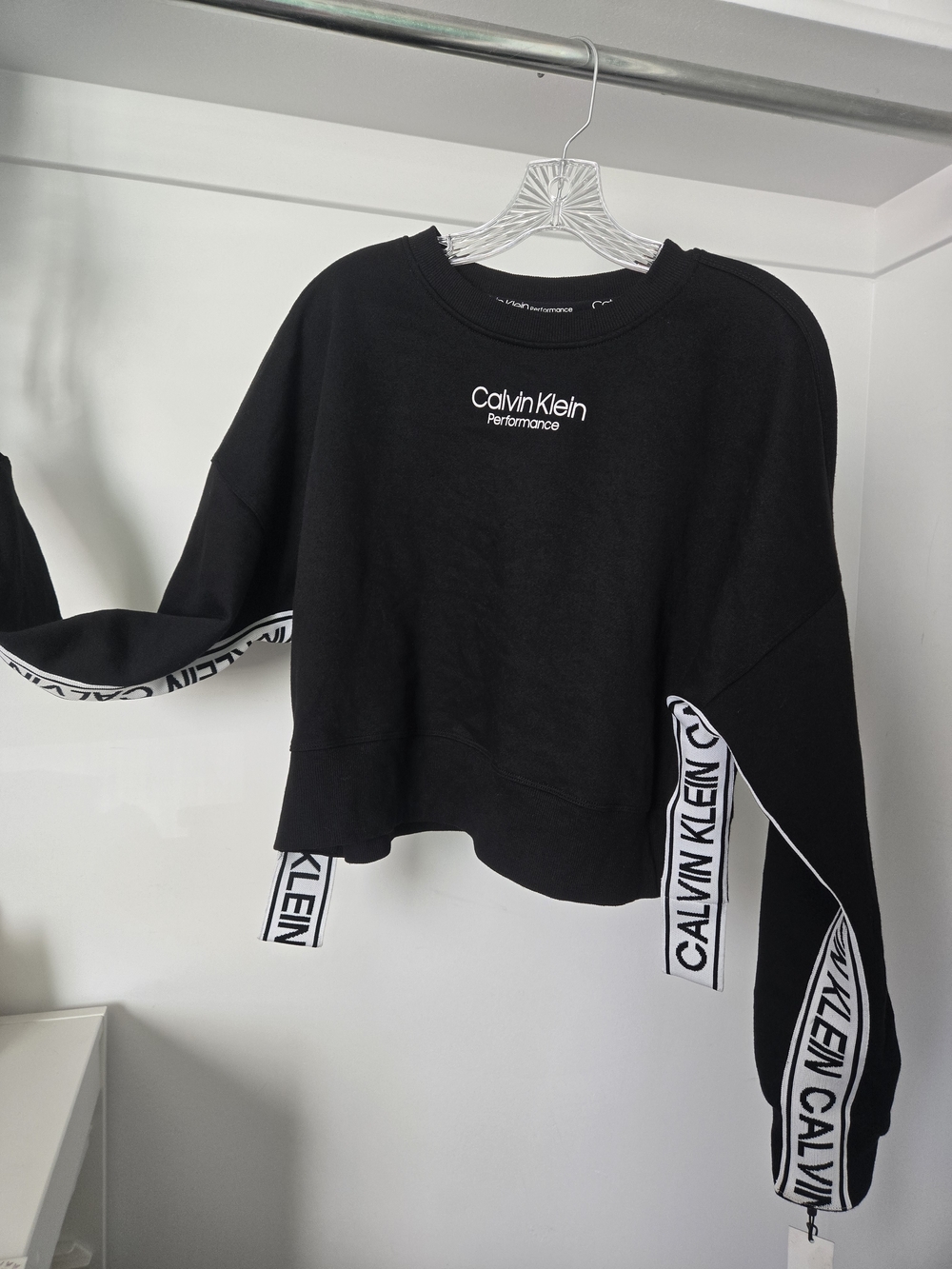 Calvin Klein Black Cropped Logo Sweatshirt with Branded Tape